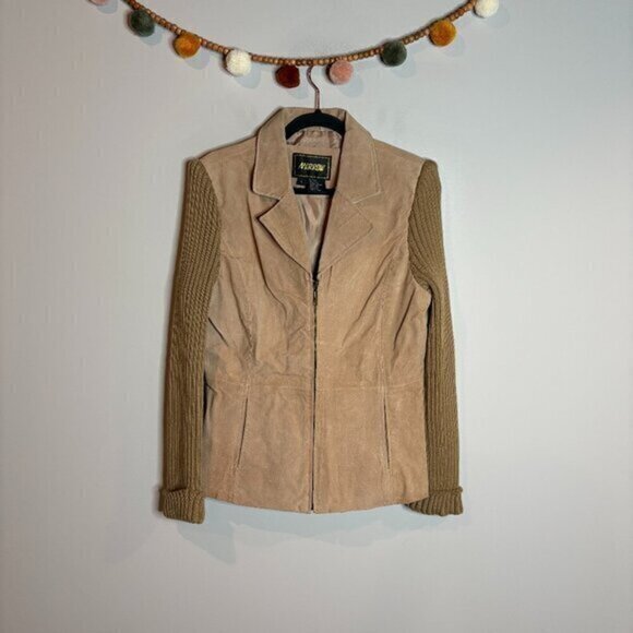 Vintage mixed media beige leather zip up jacket - Picture 1 of 4